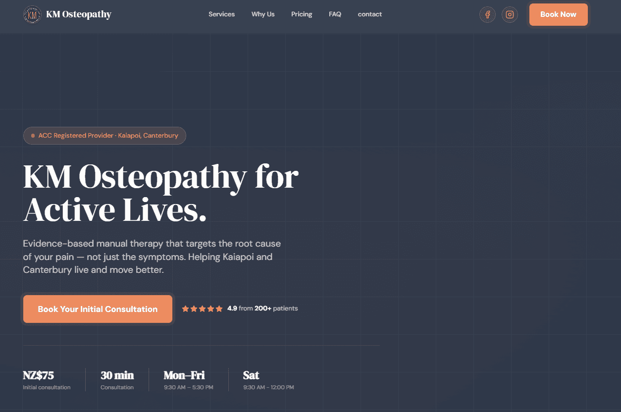 KM Osteopathy website built by Southern Bridge AI